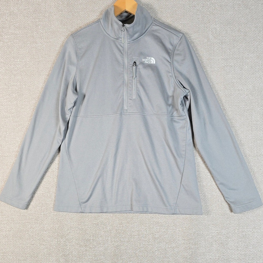 The North Face Womens Light Gray Quarter Zip Pullover Chest Pocket Large